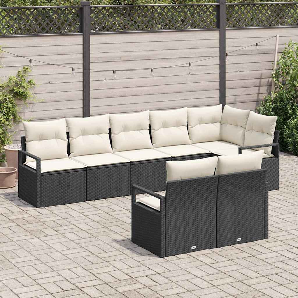 Garten-Sofa-Set mit Kissen mit Speicher 8 pcs Schwarz und Creme